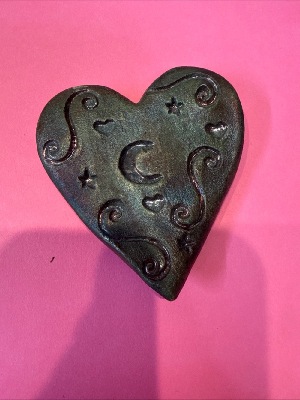 Iridescent Moon/Stars Raku Pottery Blessed Heart Keepsake Gift by Jeremy Diller
